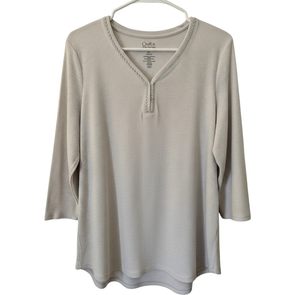 Croft & Barrow Womens XXL Grey Ribbed Henley Sleep Top 3/4 Sleeve nwt
